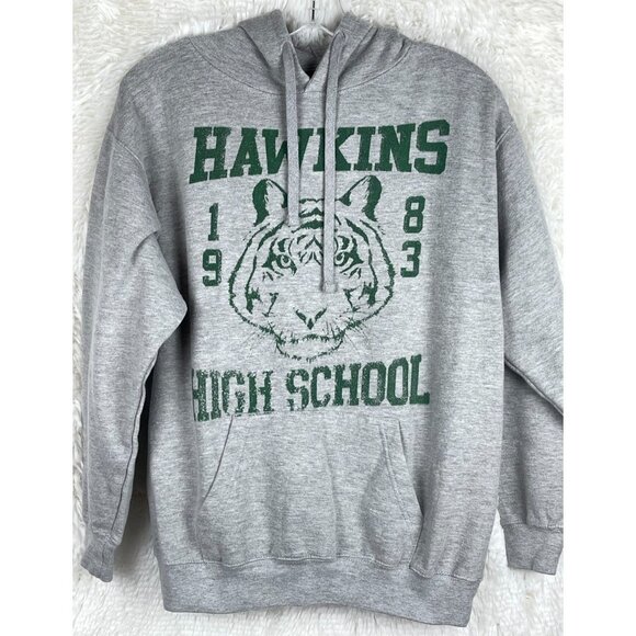 Netflix Stranger Things Mens Medium Pullover Gray Hoodie Hawkins High 1983 - Picture 1 of 4